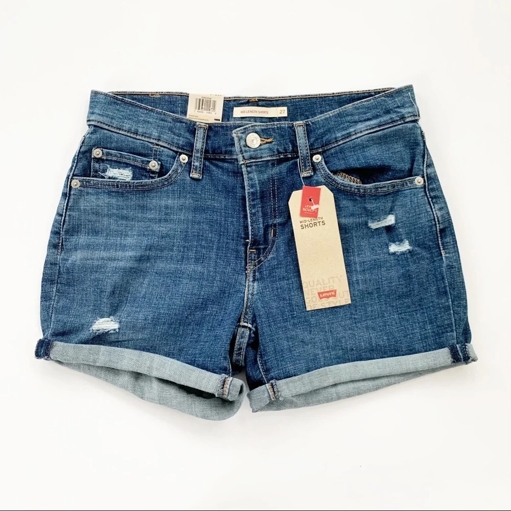 Levi’s Distressed Mid Length Denim Jean Short 27 NWT - Picture 1 of 9